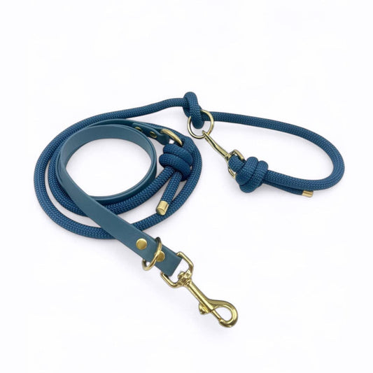 Multipositionsleine Biothane® & Nylonseil petrolblau